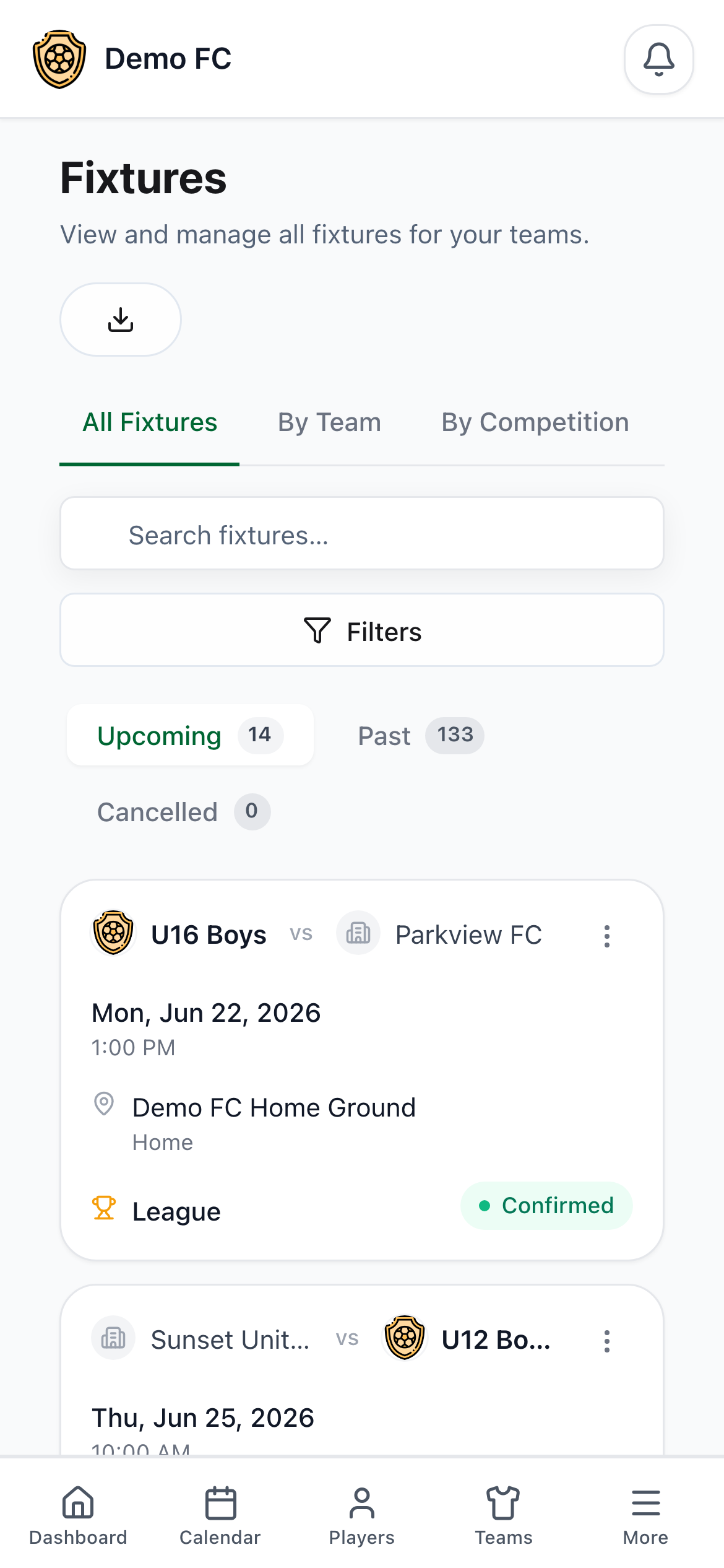 PureClub mobile fixtures